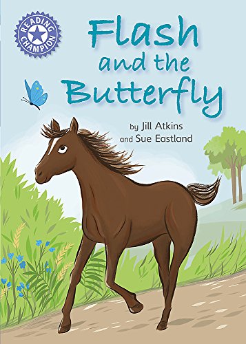 Book cover: brown horse running in a green field with a butterfly.