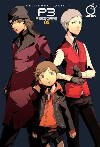 Persona 3" manga volume 5 cover featuring three young characters in red clothing.
