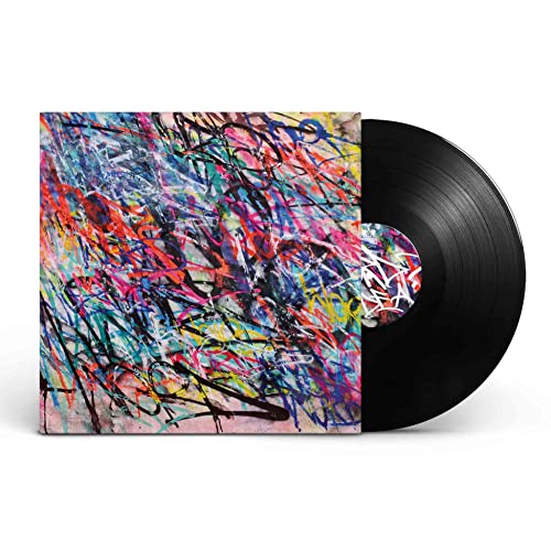 Vinyl record and album cover featuring colorful abstract graffiti-style paint splatters and lines.