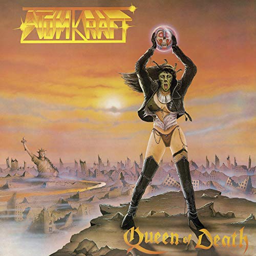 Album cover: woman holding a glowing skull over a dystopian landscape.