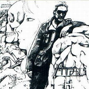 Black and white sketch of a man and woman with album title “Aton’s h”.