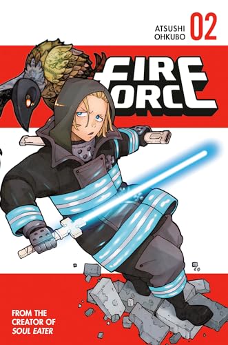 Fire Force 2 manga cover: boy with bird and blue flame weapon.