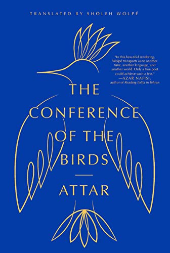Book cover with a gold line-art bird on a solid blue background.