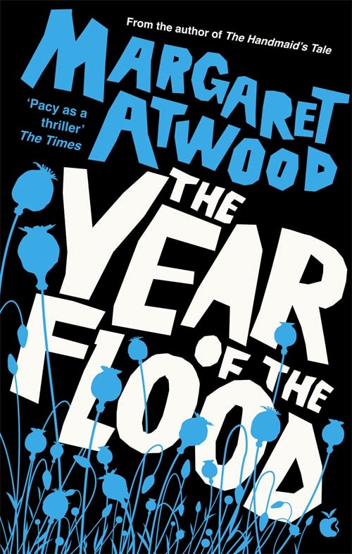 Book cover for "The Year of the Flood" by Margaret Atwood, blue floral design.