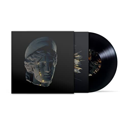 Vinyl record with black cover featuring a fractured bust and gold lines.