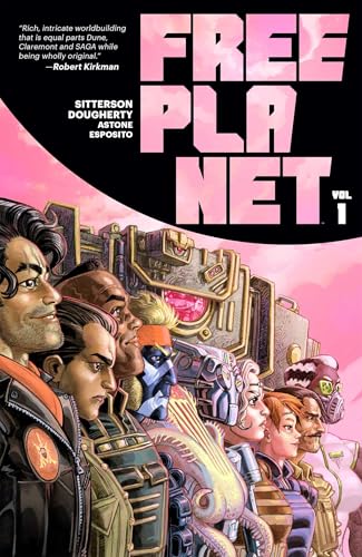 Graphic novel cover featuring diverse characters and futuristic machinery.