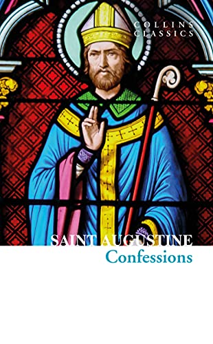 Book cover depicting Saint Augustine in stained-glass style.