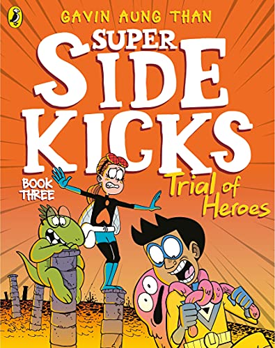 Book cover featuring three cartoon characters on an orange background with bold white text.