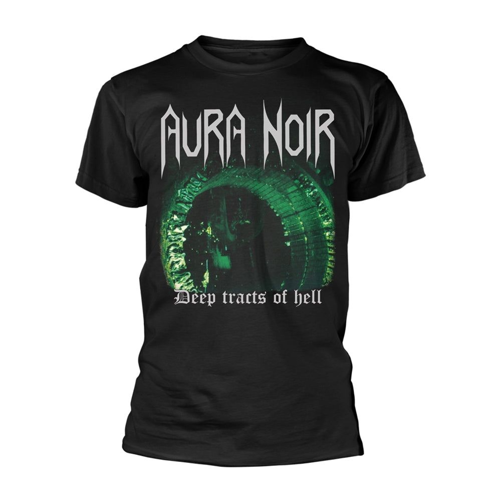 Black t-shirt with Aura Noir band logo and gothic arched doorway design.