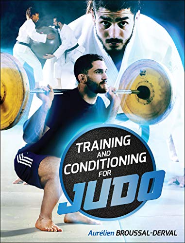 Book cover: Judo training with athletes lifting weights, title reads "Training and Conditioning for Judo".