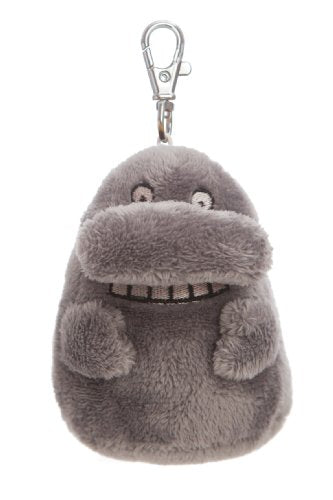 Grey plush Groke key clip with a metal clasp on a white background.
