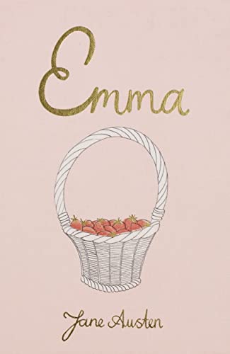 Book cover of Emma by Jane Austen featuring a basket of strawberries on pink.