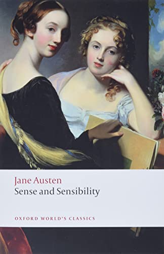 Book cover featuring a painting of two women with text Jane Austen Sense and Sensibility.