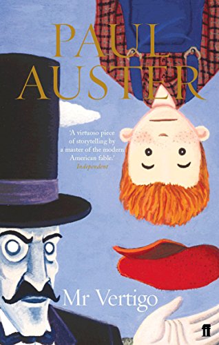 Book cover illustration featuring an upside-down boy and a man in a top hat.