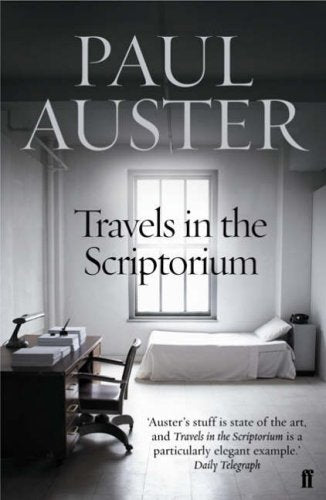 Book cover: “Travels in the Scriptorium” by Paul Auster, showing a sparse room.