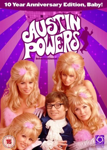 Austin Powers" DVD cover featuring blonde women and Dr. Evil.