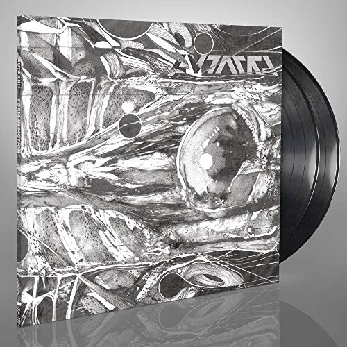 Black vinyl record with abstract black and white cover art.