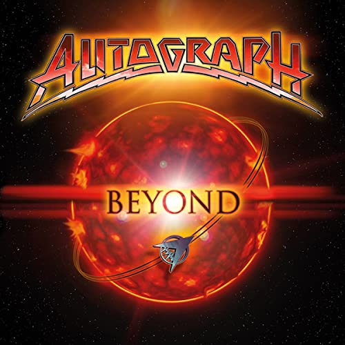 Autograph “Beyond” album cover: fiery planet with band logo above.
