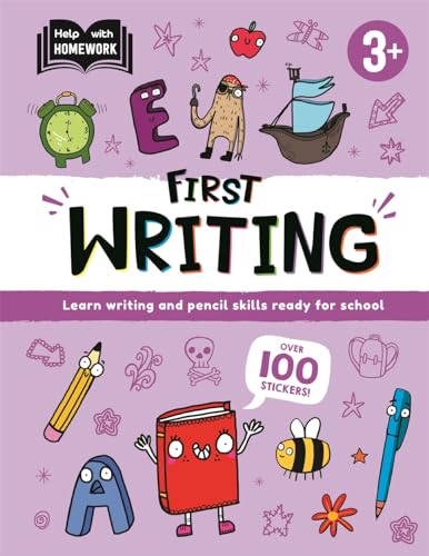 Colorful cover of "First Writing" homework help book for young children.