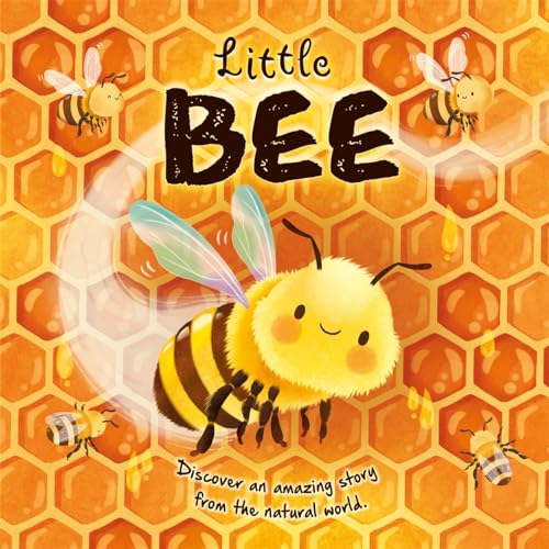 Children's book cover featuring a cute cartoon bee against a yellow honeycomb background.