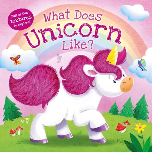 White unicorn with pink mane stands in a colorful, textured landscape.