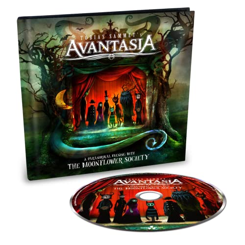 Avantasia CD case and disc featuring a dark, surreal stage scene with whimsical characters.