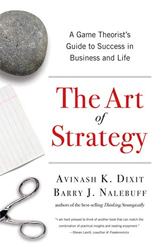 Book cover for The Art of Strategy with a stone, paper, and scissors.