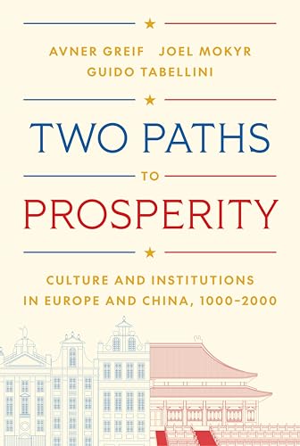 Book cover: “Two Paths to Prosperity” with European and Chinese architecture.