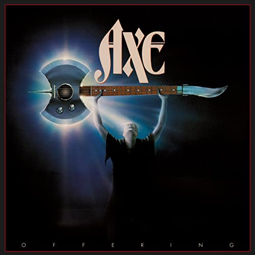 CD cover for Axe’s “Offering” featuring a guitar-axe hybrid image.