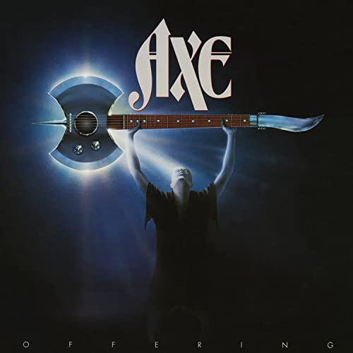 Album cover for Axe - Offering, featuring a guitar-axe hybrid.