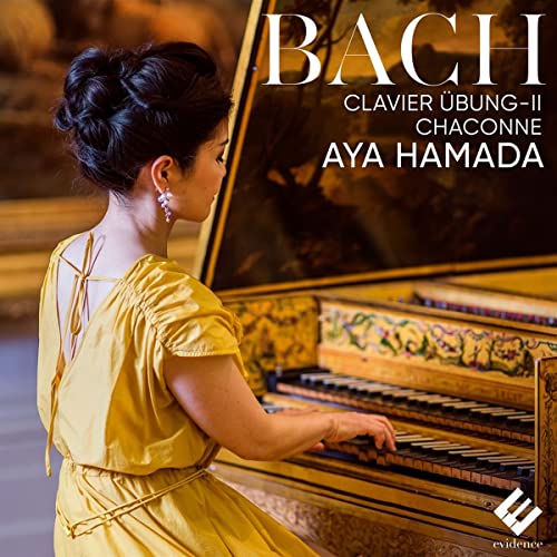 Pianist Aya Hamada at a grand piano, album cover for Bach’s Clavier-Übung II.