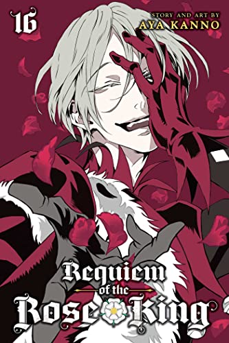 Manga cover: pale man with a rose and dark red background.