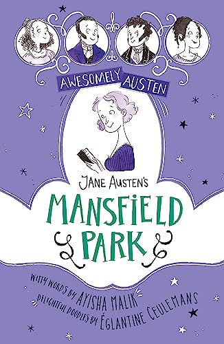 Book cover for Mansfield Park featuring illustrated characters on a purple background with stars.