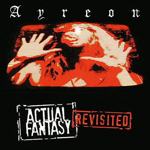 Ayreon album cover: red figure with reaching hands, black and white text.