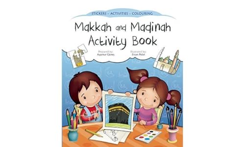 Makkah and Madinah Activity Book" cover with children drawing the Kaaba.