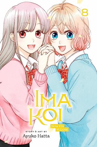 Manga cover featuring two smiling young women holding hands, volume 8.