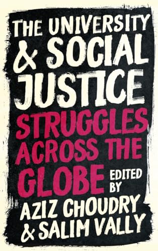 Book cover: "The University & Social Justice" with bold, layered typography.