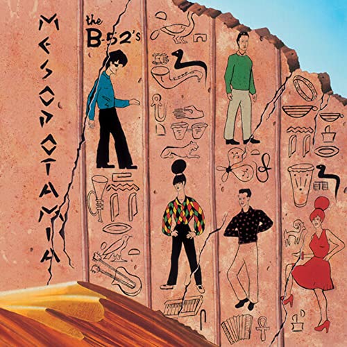 B-52's album cover: illustrated figures and hieroglyphs on a terracotta wall.