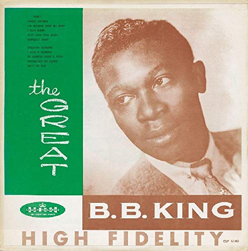 B.B. King's album cover with sepia-toned portrait and green, white, and brown design elements.