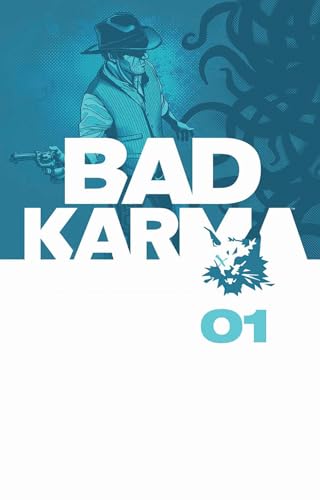 Cover of “Bad Karma” volume one, featuring a man in a hat with a gun.