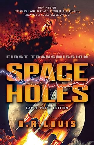 Sci-fi book cover: astronaut, spaceship, planets, and dramatic lightning effects.