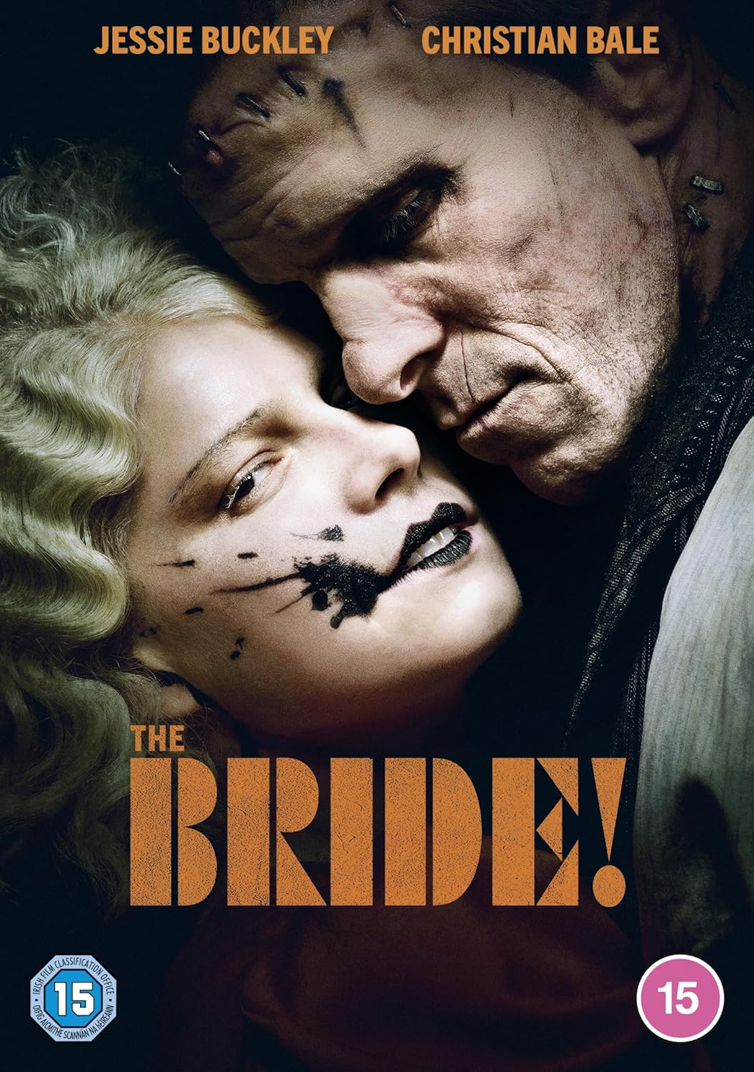 Movie poster for "The Bride!" featuring a distressed woman and a man looming over her.