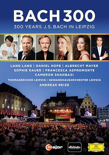 DVD cover for “Bach 300 In Leipzig” featuring musicians and a concert scene.
