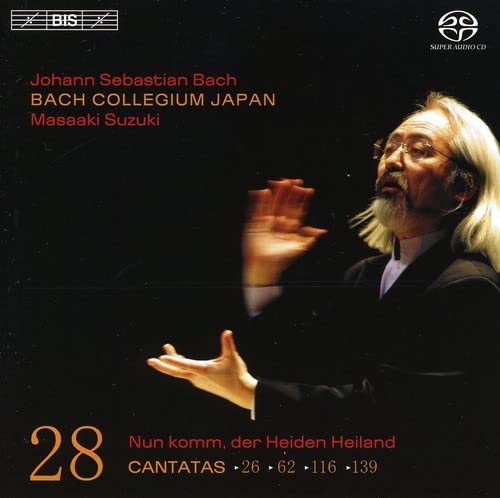 CD cover featuring conductor Masaaki Suzuki and text: Bach Cantatas, Vol. 28.