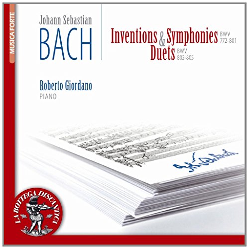 CD cover for Bach's Inventions & Symphonies, featuring sheet music.