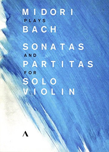 Blue and white abstract DVD cover with "Midori Plays Bach" and "Solo Violin" text.