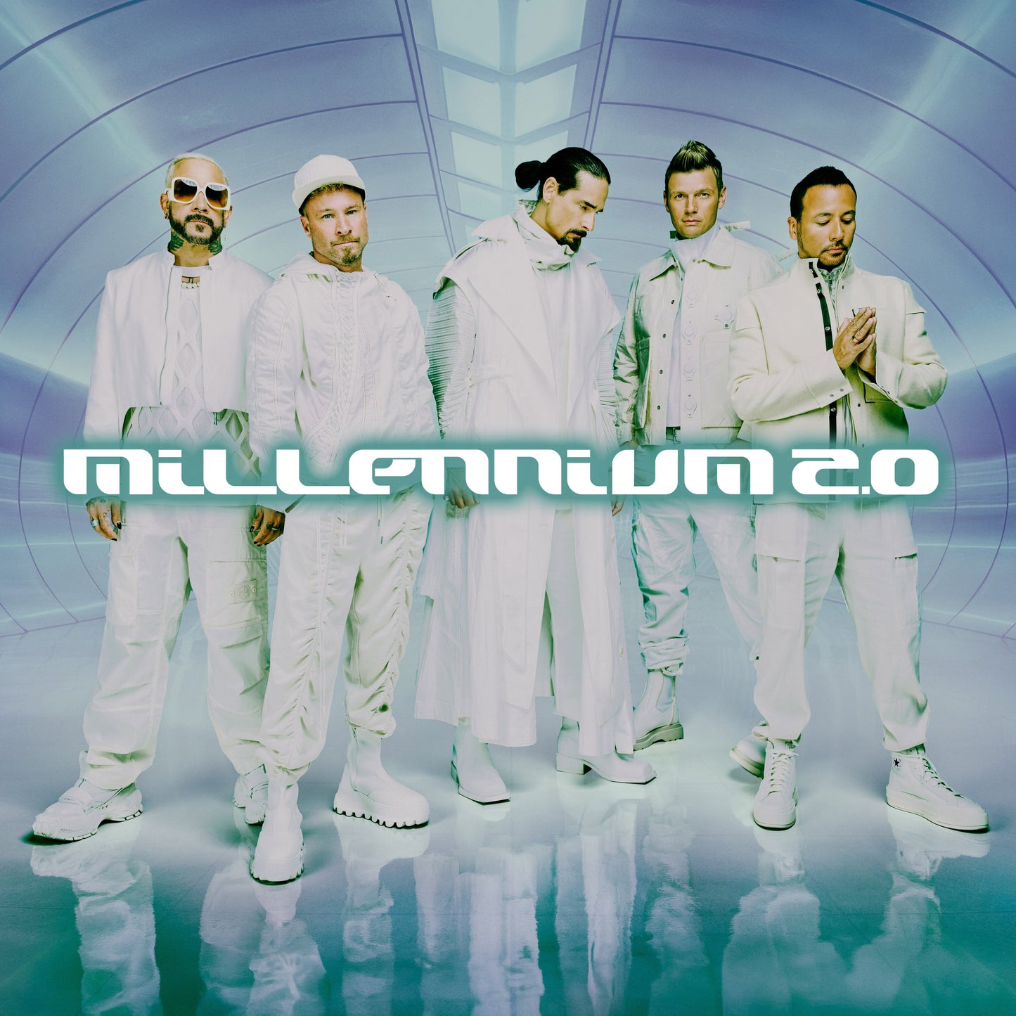 Backstreet Boys album cover, “Millennium 2.0”, five men in white outfits.