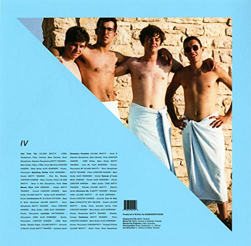 CD back cover: four shirtless men, divided by a blue triangle.