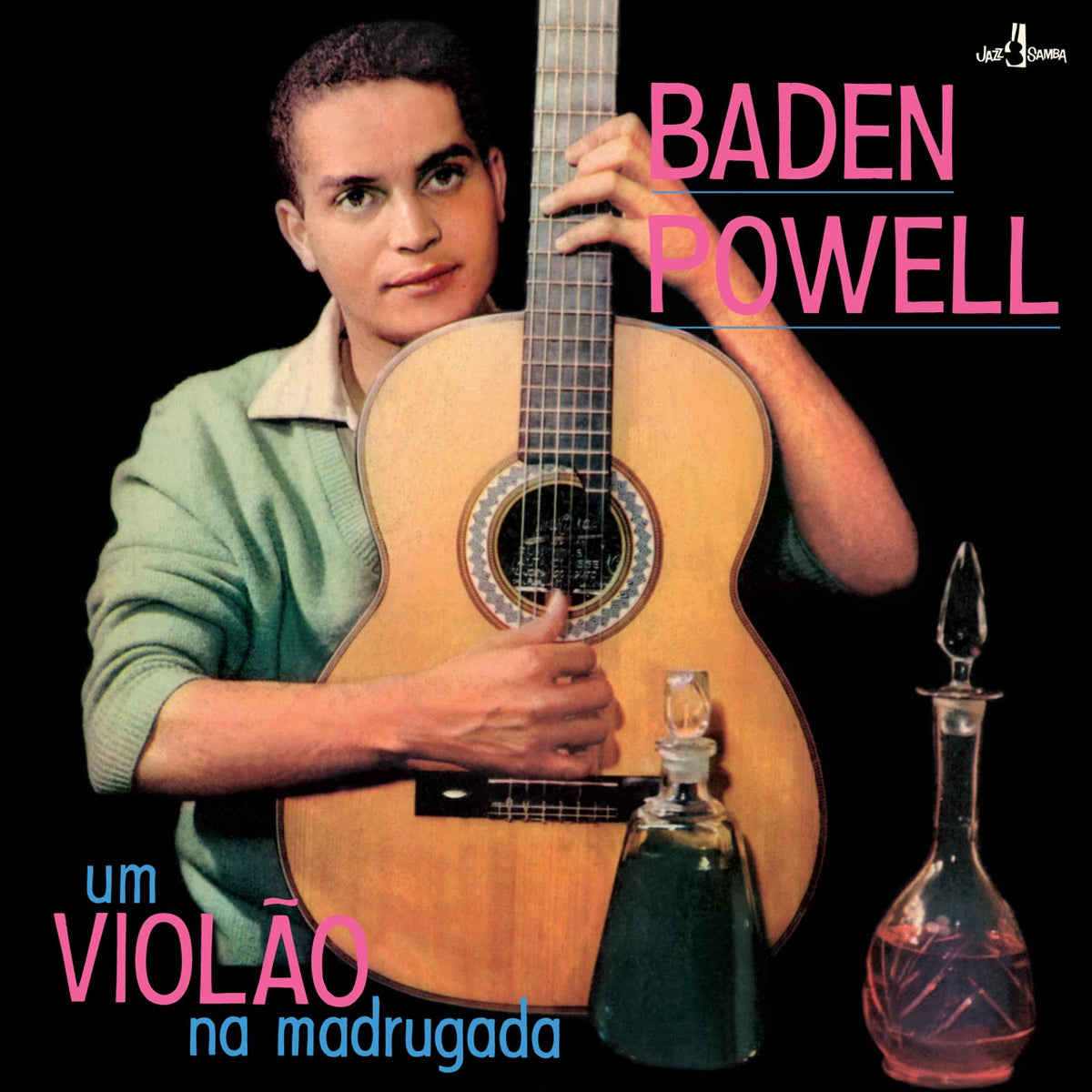 Album cover featuring Baden Powell holding an acoustic guitar with two glass decanters.