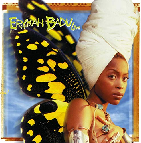 Erykah Badu album cover, featuring her with a butterfly wing.